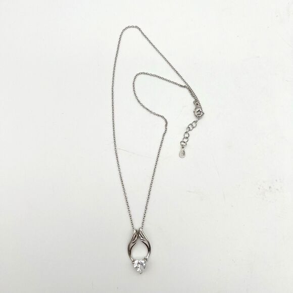 Guardian Angel Wings Austrian Crystal Heart  Pendant Necklace 925 Silver 17” - Picture 4 of 5